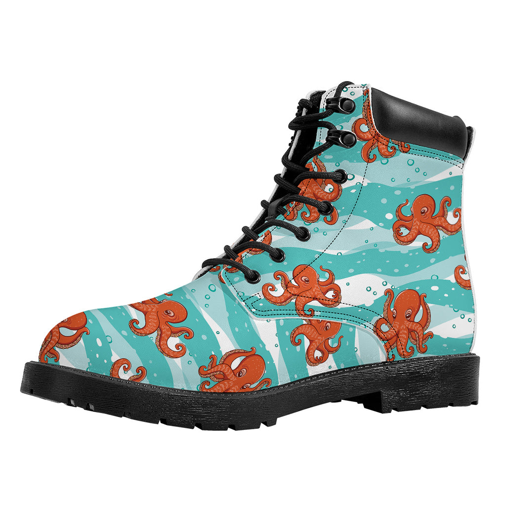 Cartoon Octopus Pattern Print Work Boots