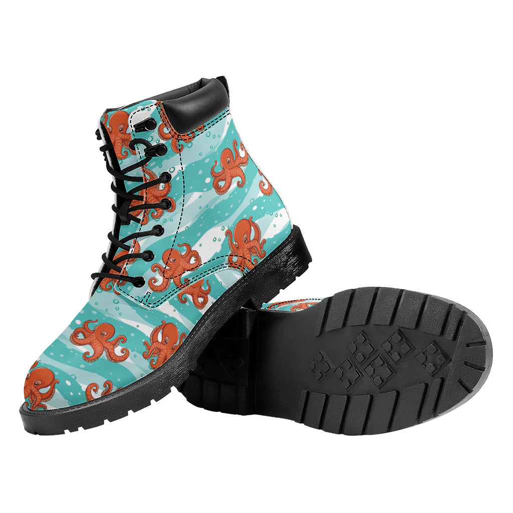 Cartoon Octopus Pattern Print Work Boots