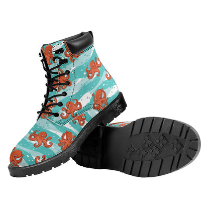 Cartoon Octopus Pattern Print Work Boots
