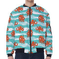 Cartoon Octopus Pattern Print Zip Sleeve Bomber Jacket