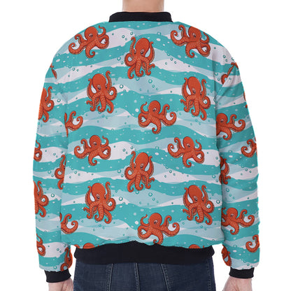 Cartoon Octopus Pattern Print Zip Sleeve Bomber Jacket