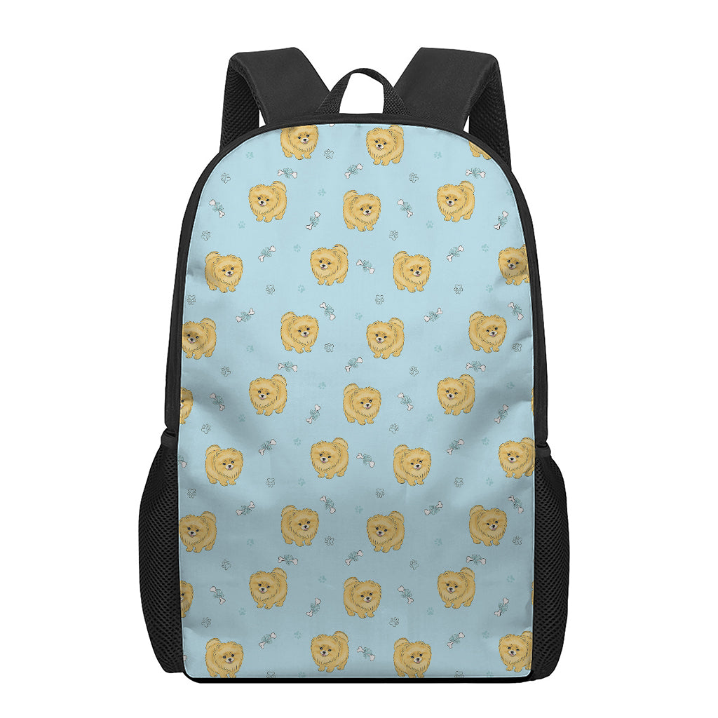Cartoon Pomeranian Pattern Print 17 Inch Backpack