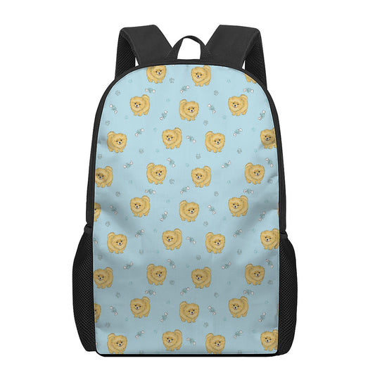 Cartoon Pomeranian Pattern Print 17 Inch Backpack