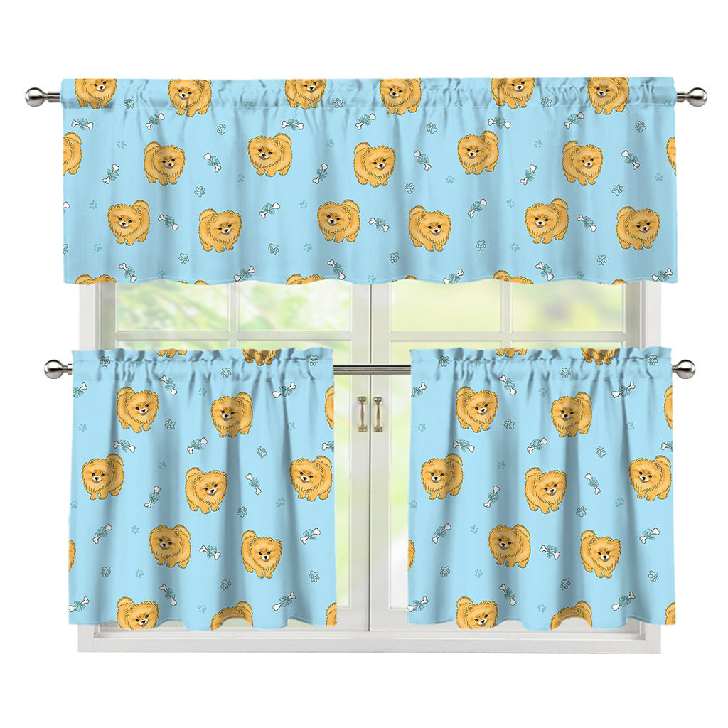 Cartoon Pomeranian Pattern Print 3 Piece Kitchen Curtains