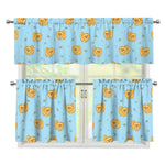 Cartoon Pomeranian Pattern Print 3 Piece Kitchen Curtains