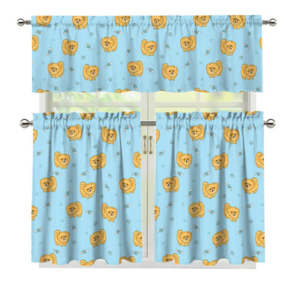 Cartoon Pomeranian Pattern Print 3 Piece Kitchen Curtains
