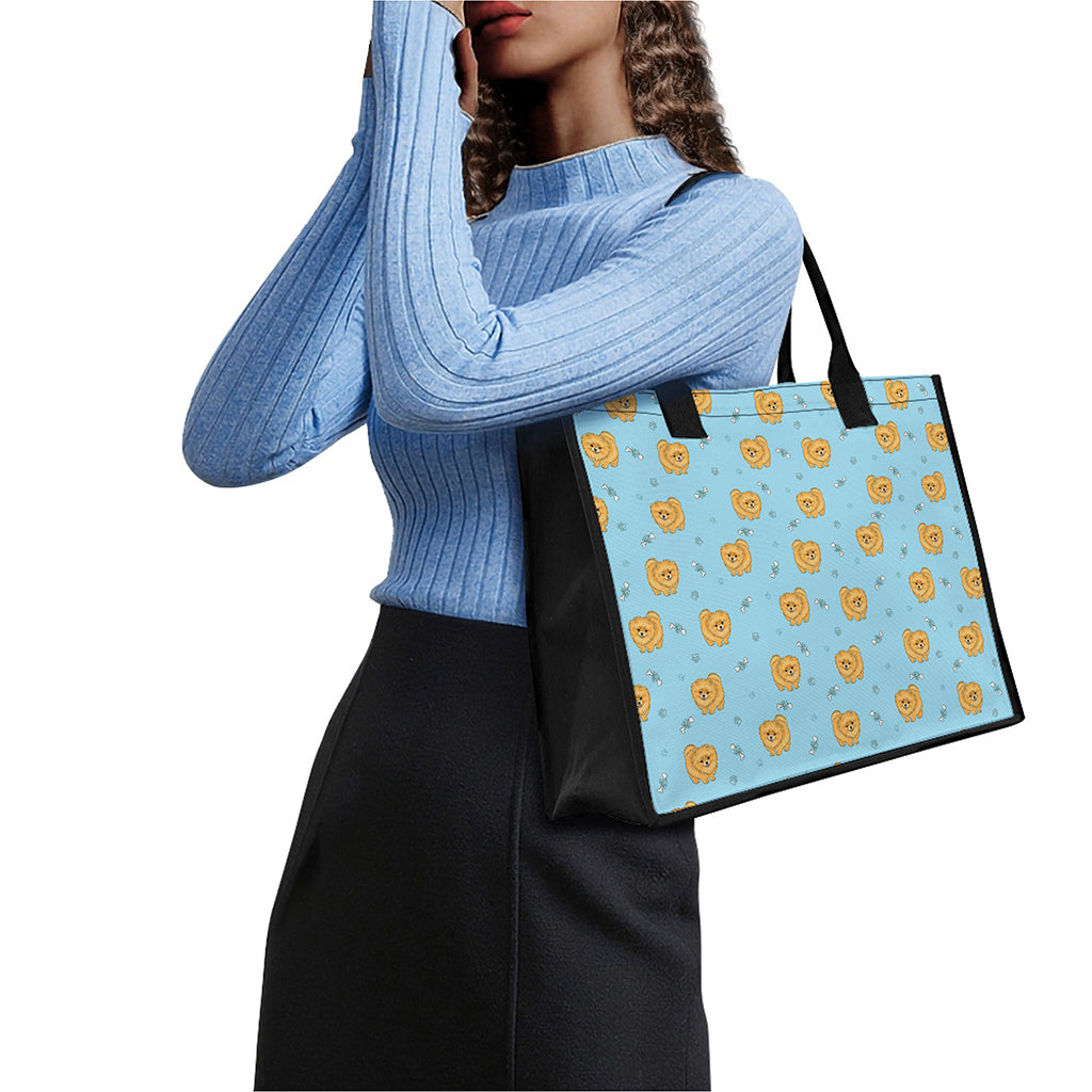 Cartoon Pomeranian Pattern Print Canvas Tote Bag