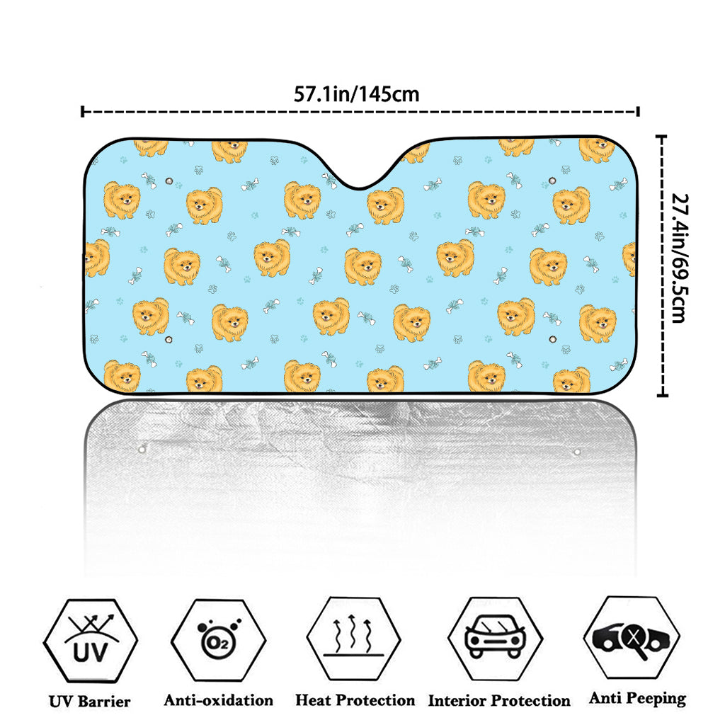 Cartoon Pomeranian Pattern Print Car Windshield Sun Shade