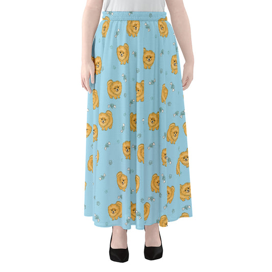 Cartoon Pomeranian Pattern Print Chiffon Maxi Skirt