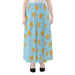 Cartoon Pomeranian Pattern Print Chiffon Maxi Skirt