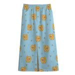 Cartoon Pomeranian Pattern Print Cotton Front Slit Maxi Skirt