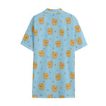 Cartoon Pomeranian Pattern Print Cotton Hawaiian Shirt