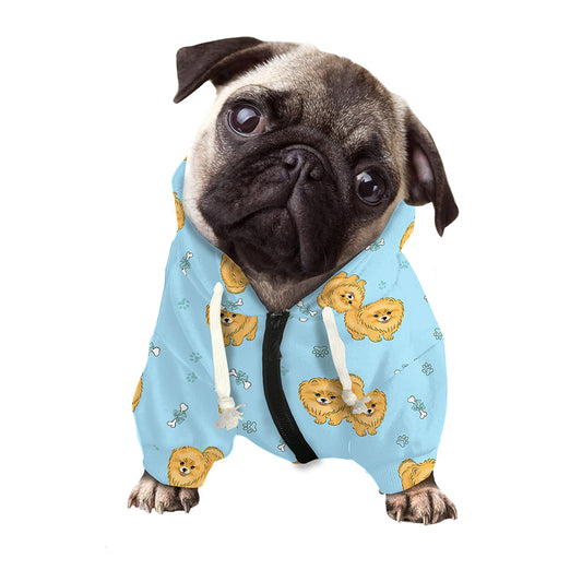 Cartoon Pomeranian Pattern Print Dog Zip Up Hoodie