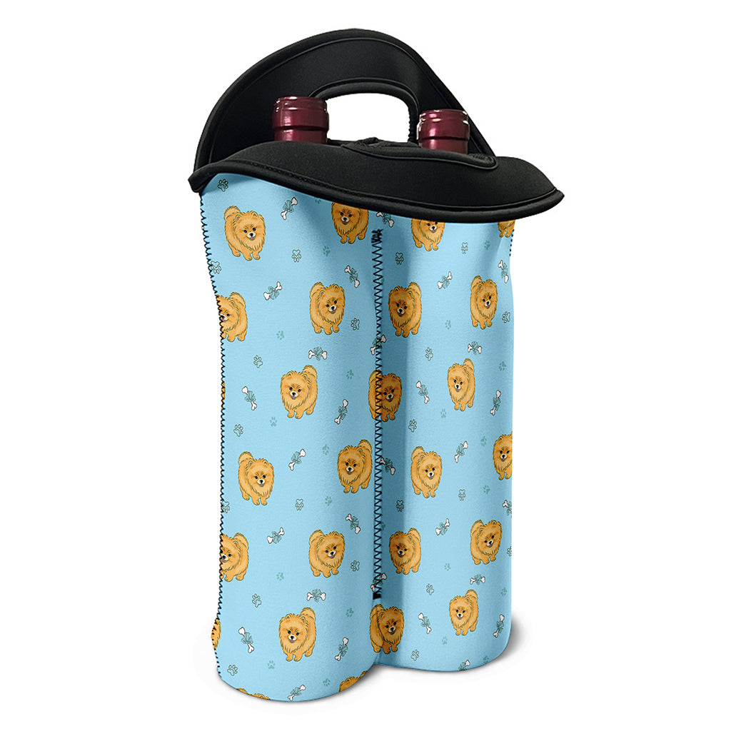 Cartoon Pomeranian Pattern Print Double Neoprene Wine Tote