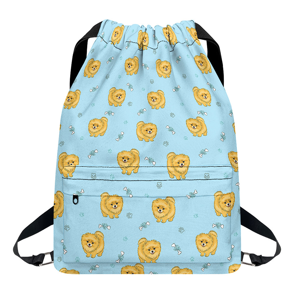 Cartoon Pomeranian Pattern Print Drawstring Backpack