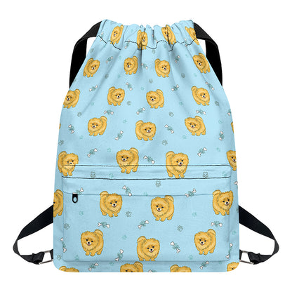Cartoon Pomeranian Pattern Print Drawstring Backpack