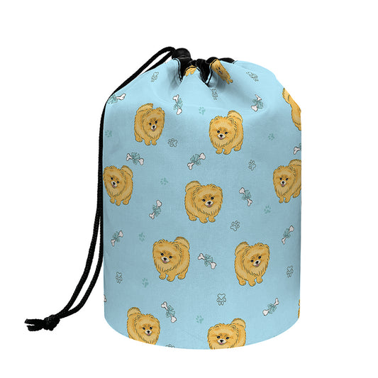 Cartoon Pomeranian Pattern Print Drawstring Makeup Bag