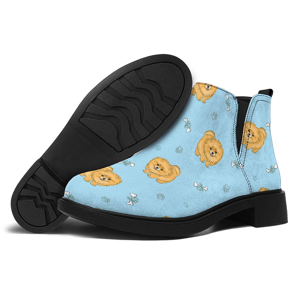 Cartoon Pomeranian Pattern Print Flat Ankle Boots
