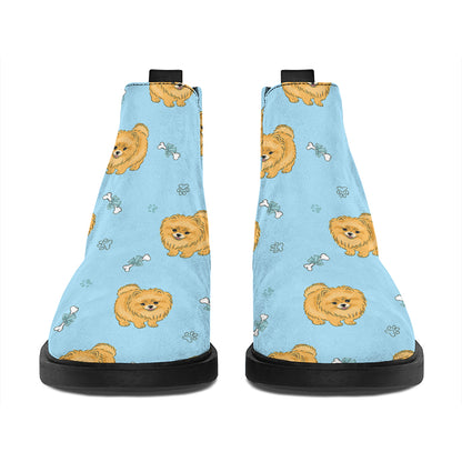 Cartoon Pomeranian Pattern Print Flat Ankle Boots