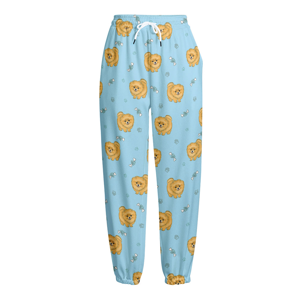 Cartoon Pomeranian Pattern Print Fleece Lined Knit Pants
