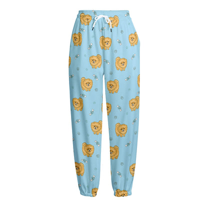 Cartoon Pomeranian Pattern Print Fleece Lined Knit Pants