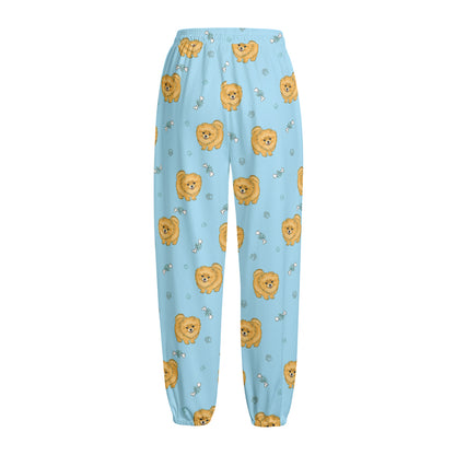 Cartoon Pomeranian Pattern Print Fleece Lined Knit Pants