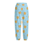 Cartoon Pomeranian Pattern Print Fleece Lined Knit Pants