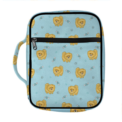 Cartoon Pomeranian Pattern Print Front Pocket Bible Bag