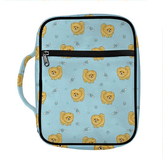Cartoon Pomeranian Pattern Print Front Pocket Bible Bag