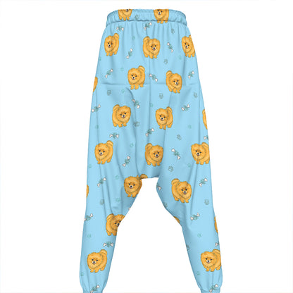 Cartoon Pomeranian Pattern Print Hammer Pants
