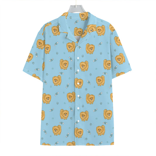 Cartoon Pomeranian Pattern Print Hawaiian Shirt