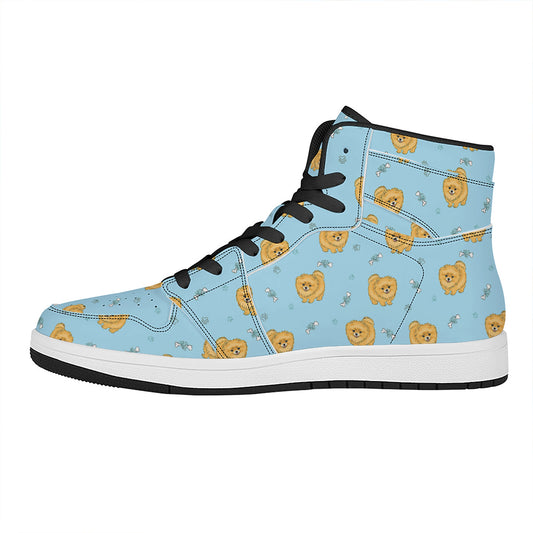Cartoon Pomeranian Pattern Print High Top Leather Sneakers