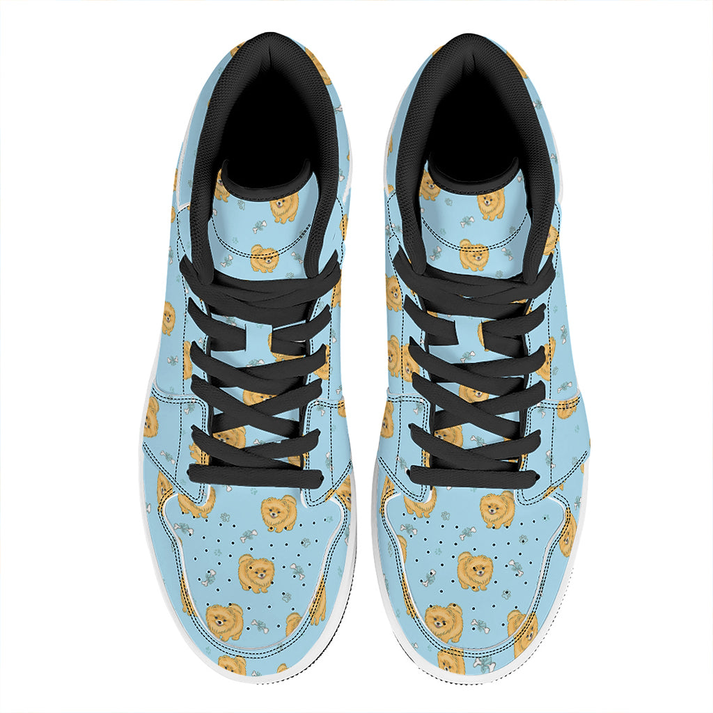 Cartoon Pomeranian Pattern Print High Top Leather Sneakers