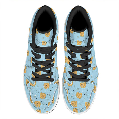 Cartoon Pomeranian Pattern Print High Top Leather Sneakers