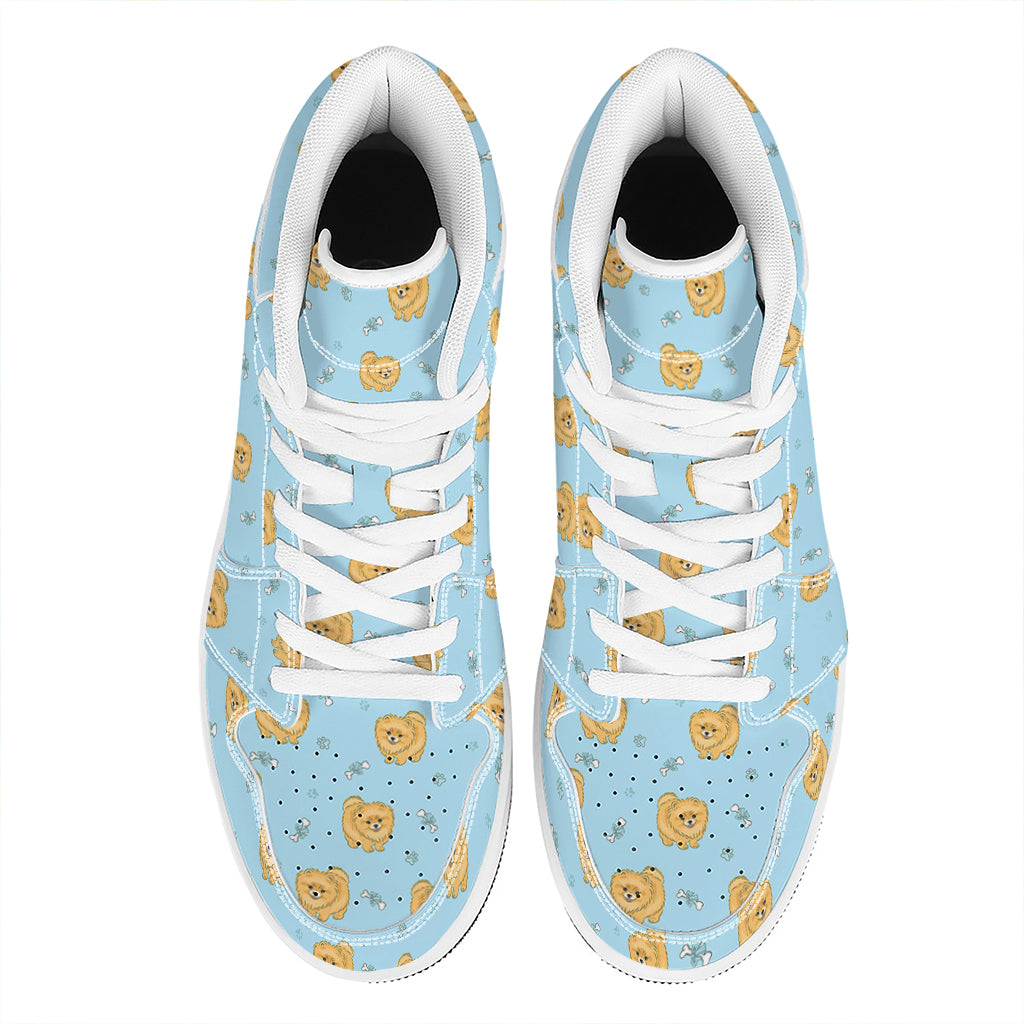 Cartoon Pomeranian Pattern Print High Top Leather Sneakers