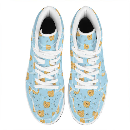 Cartoon Pomeranian Pattern Print High Top Leather Sneakers