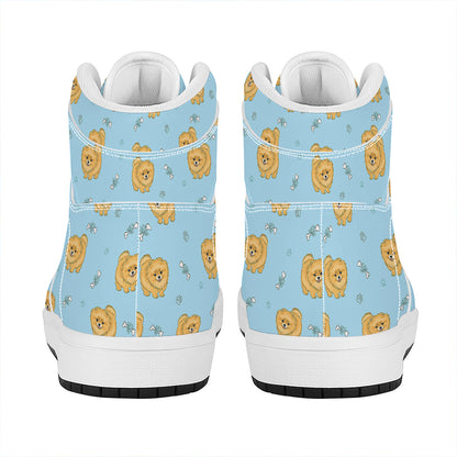 Cartoon Pomeranian Pattern Print High Top Leather Sneakers