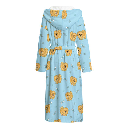 Cartoon Pomeranian Pattern Print Hooded Bathrobe