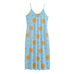 Cartoon Pomeranian Pattern Print Jersey Midi Cami Dress