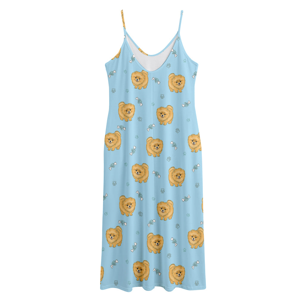 Cartoon Pomeranian Pattern Print Jersey Midi Cami Dress