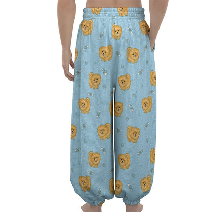 Cartoon Pomeranian Pattern Print Lantern Pants