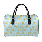 Cartoon Pomeranian Pattern Print Leather Duffle Bag