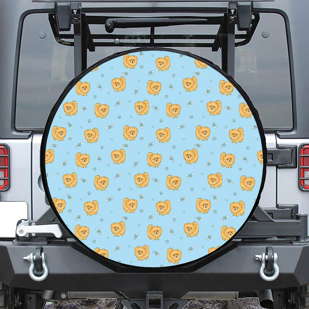 Cartoon Pomeranian Pattern Print Leather Spare Tire Cover