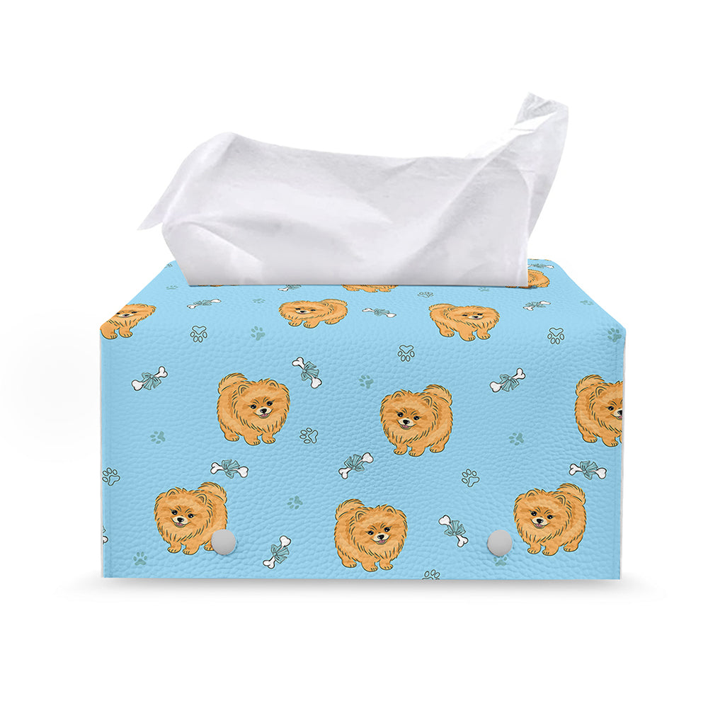 Cartoon Pomeranian Pattern Print Leather Tissue Box Cover