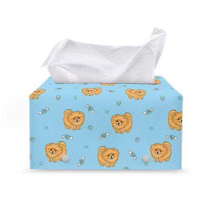 Cartoon Pomeranian Pattern Print Leather Tissue Box Cover