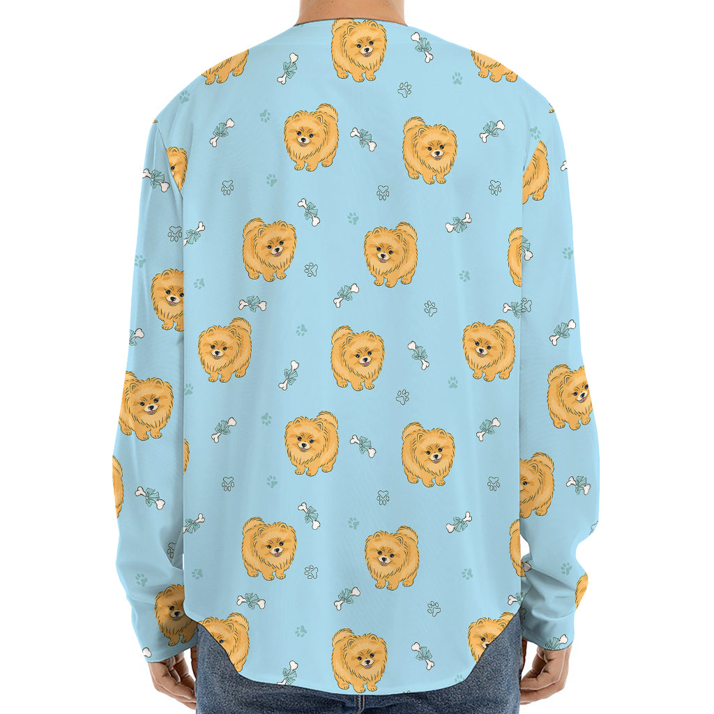 Cartoon Pomeranian Pattern Print Long Sleeve Baseball Jersey