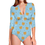 Cartoon Pomeranian Pattern Print Long Sleeve Swimsuit