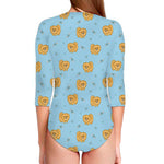 Cartoon Pomeranian Pattern Print Long Sleeve Swimsuit