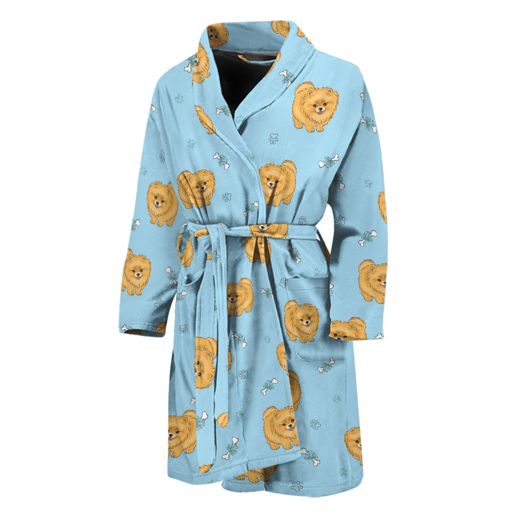 Cartoon Pomeranian Pattern Print Men's Bathrobe