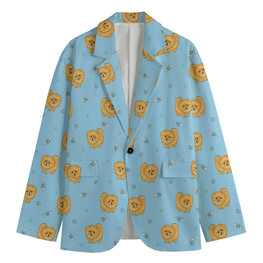 Cartoon Pomeranian Pattern Print Men's Blazer